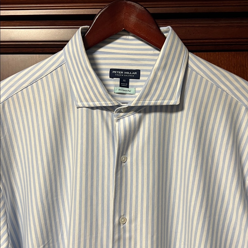 Brand New Peter Millar Crown Crafted Excursionist Flex White& Blue Striped Shirt